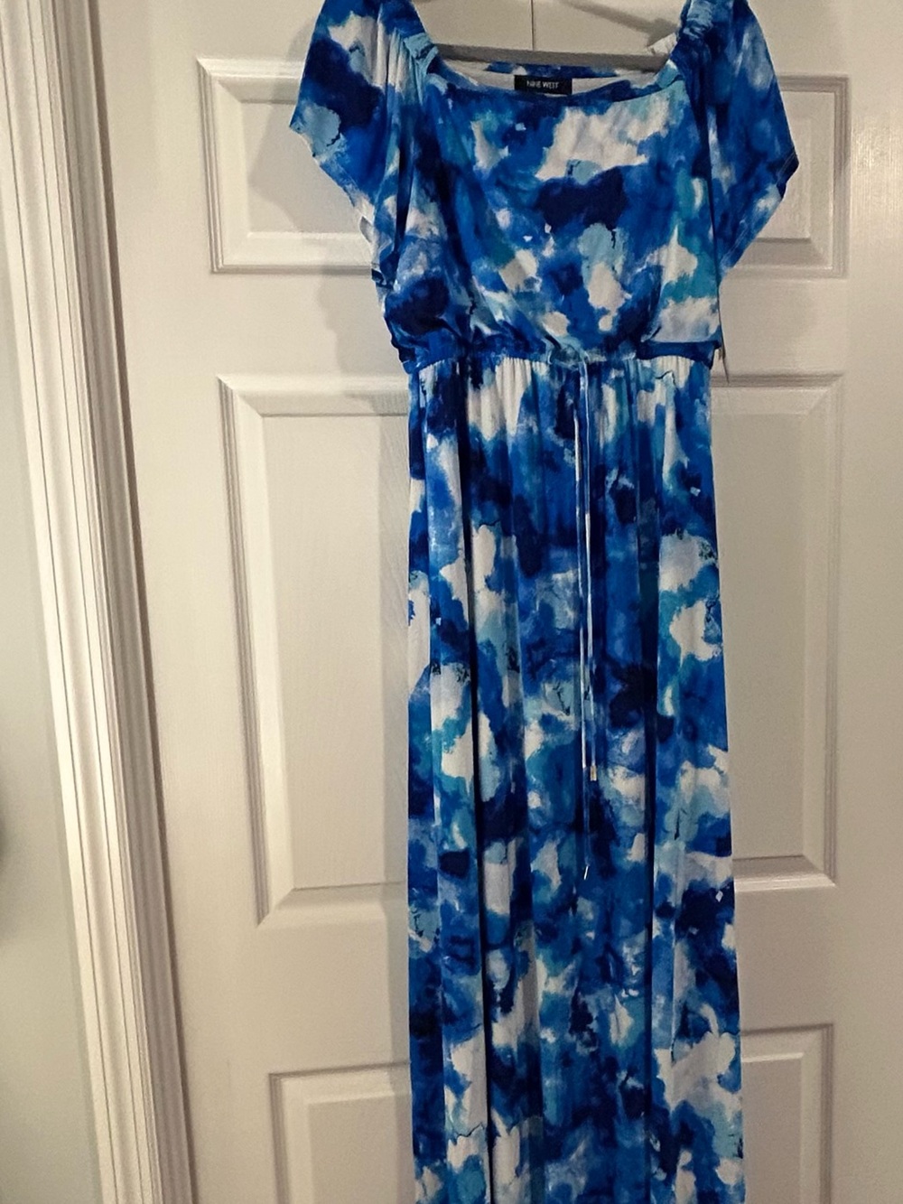 Nine West Blue and White Watercolor Print Dress